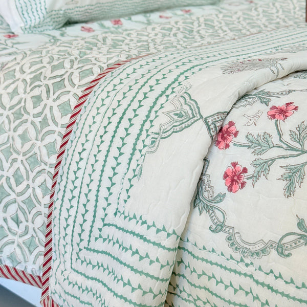 Lush Greens Hand Blocked Quilt