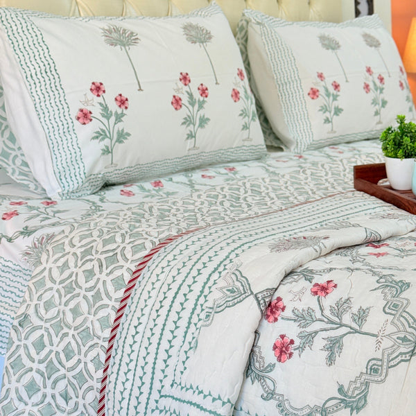 Lush Greens Hand Blocked Quilt
