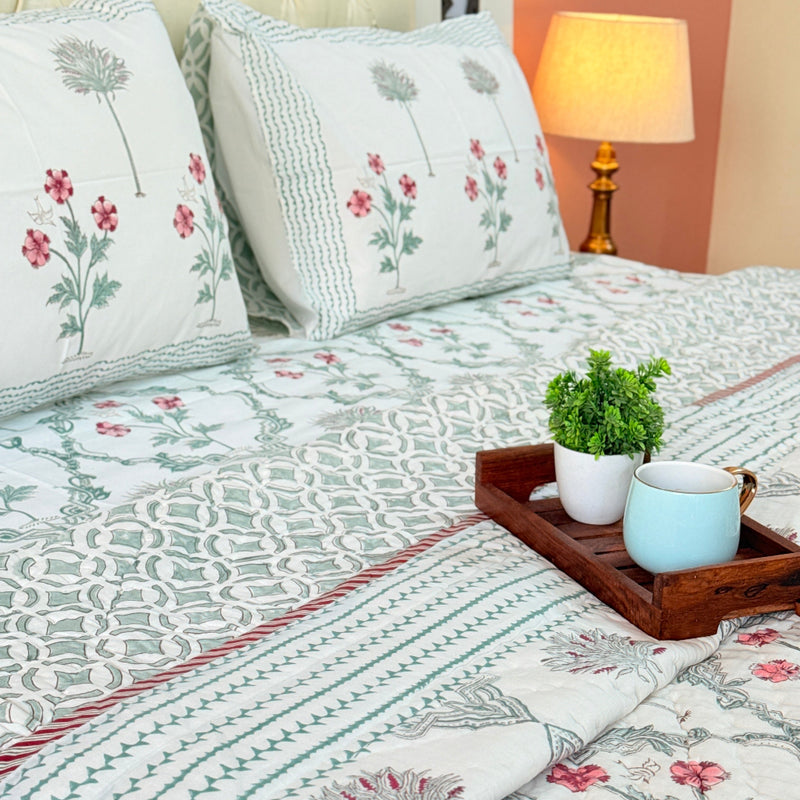 Lush Greens Hand Blocked Quilt