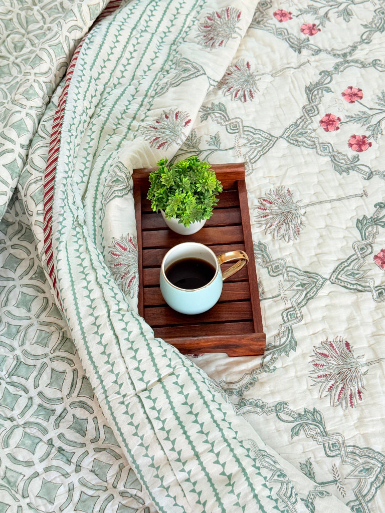Lush Greens Hand Blocked Quilt