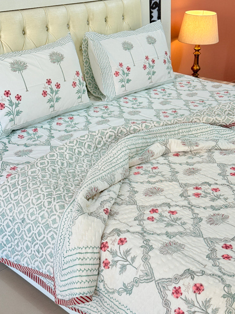 Lush Greens Hand Blocked Quilt
