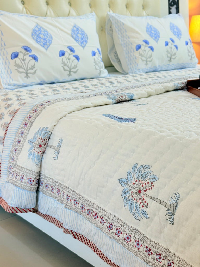 Coastal Palms Hand Blocked Quilt