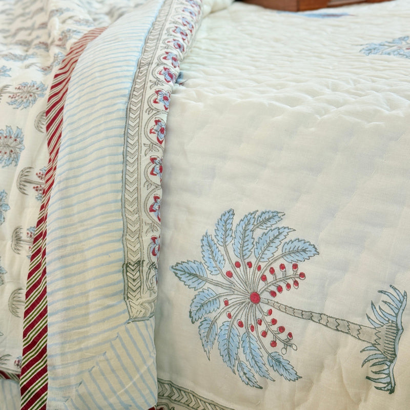 Coastal Palms Hand Blocked Quilt