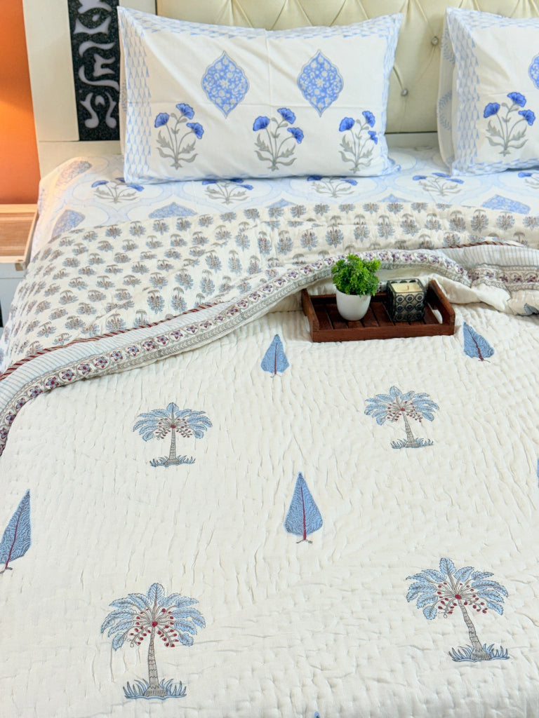 Coastal Palms Hand Blocked Quilt