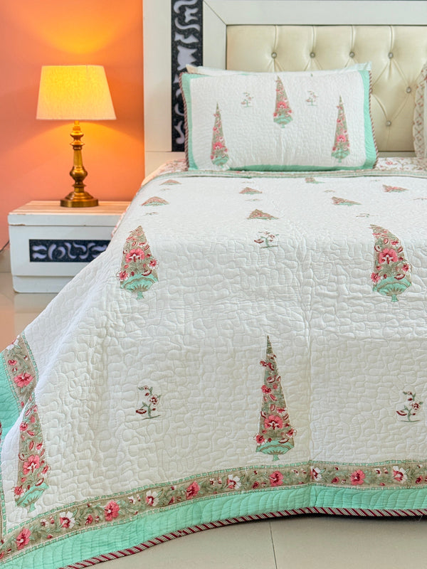 Cypress Bloom Hand Blocked Quilted Bedcover