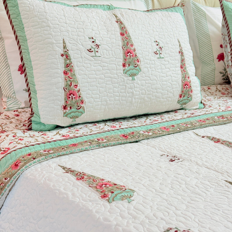 Cypress Bloom Hand Blocked Quilted Bedcover