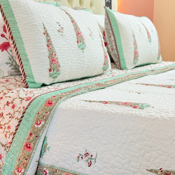 Cypress Bloom Hand Blocked Quilted Bedcover