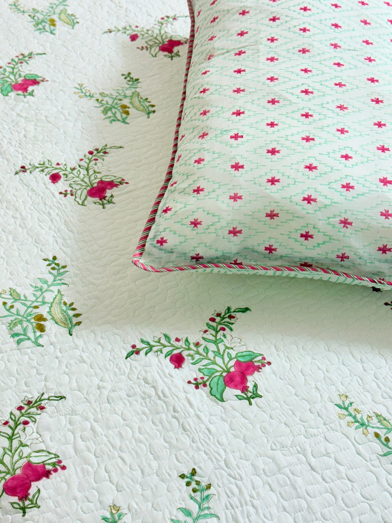 The Floral Bliss Hand Blocked Quilted Bedcover