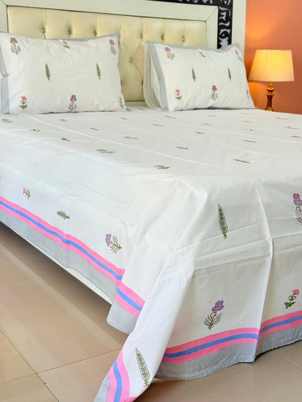 Pretty Pink Florals Hand Blocked Sheet