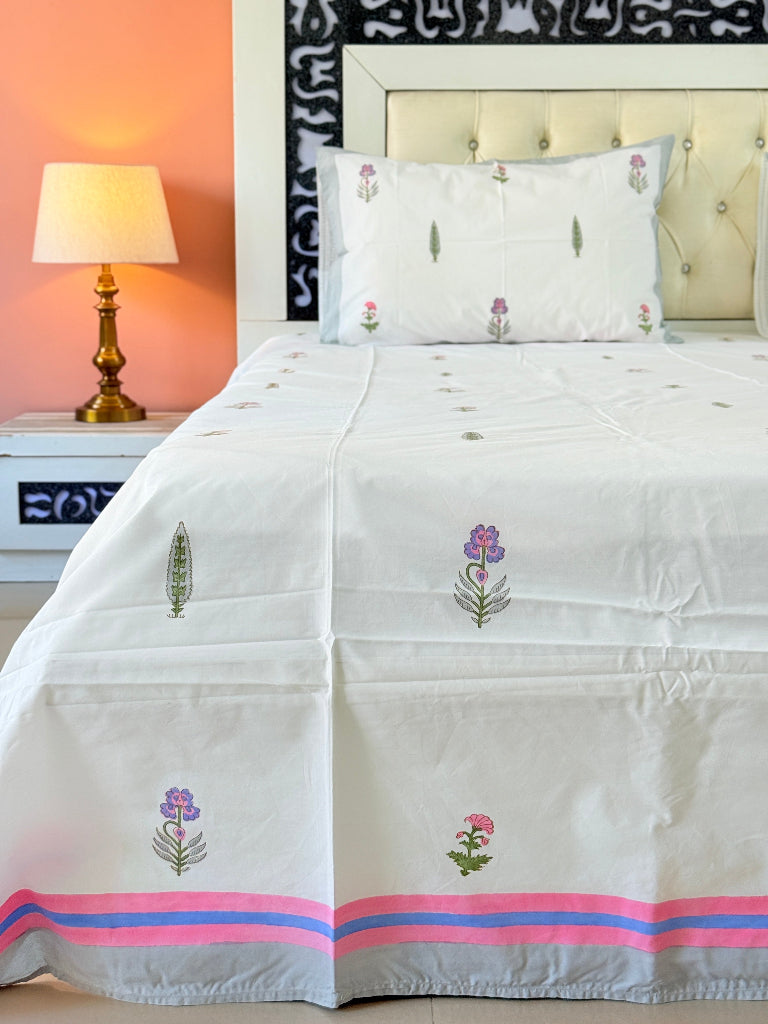 Pretty Pink Florals Hand Blocked Sheet