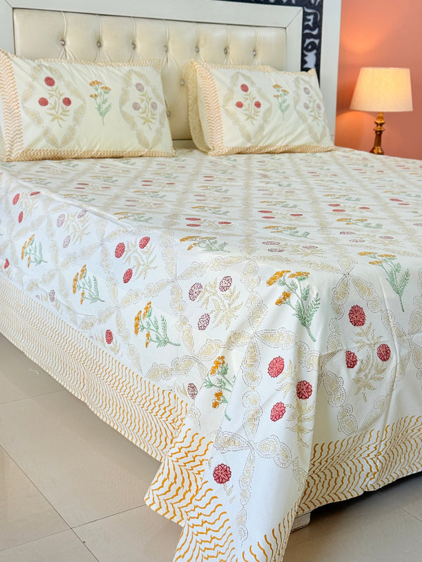 Yellow Base Floral Grid Hand Blocked Sheet