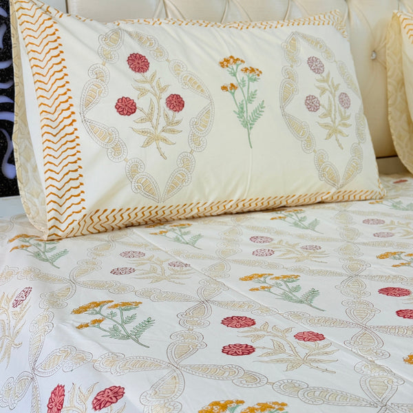 Yellow Base Floral Grid Hand Blocked Sheet