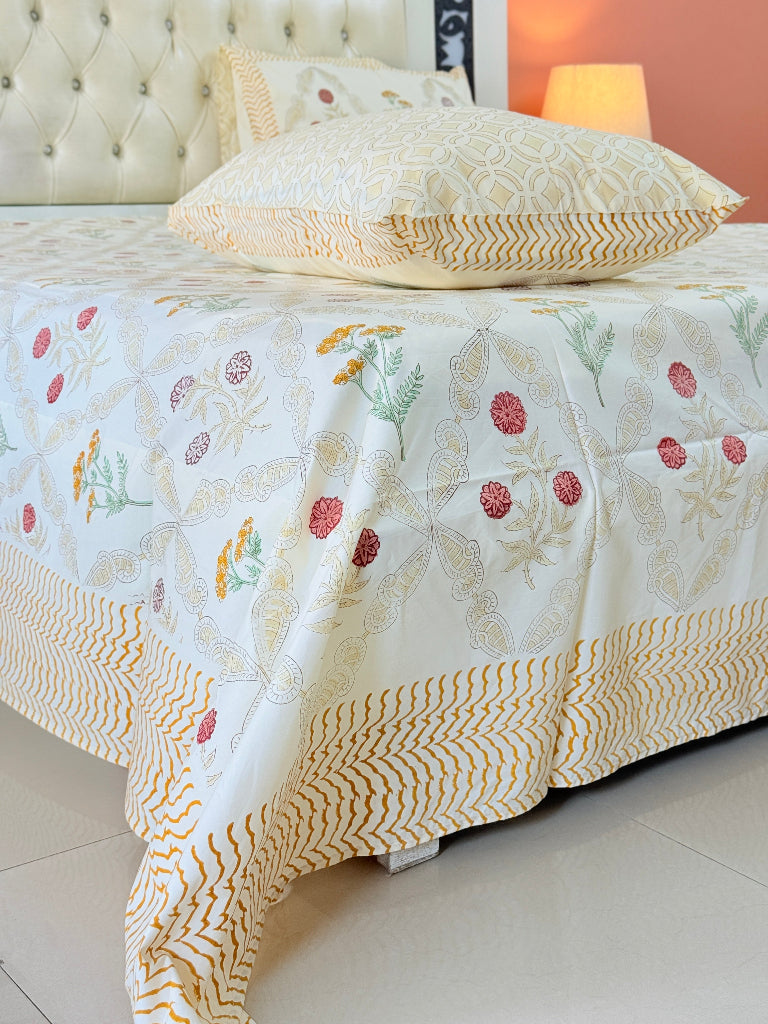 Yellow Base Floral Grid Hand Blocked Sheet