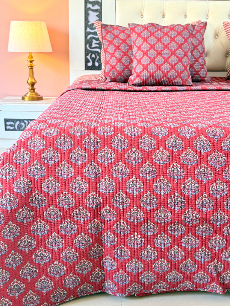 Ajrakh Essence Handblocked Quilted Bedcover