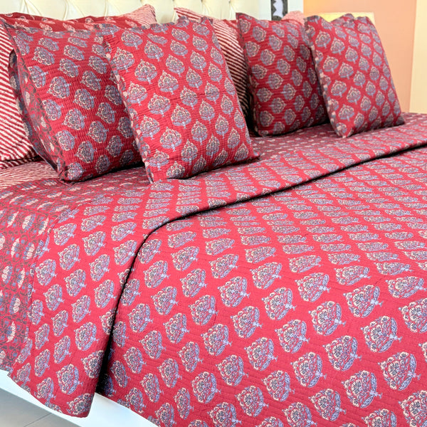 Ajrakh Essence Handblocked Quilted Bedcover