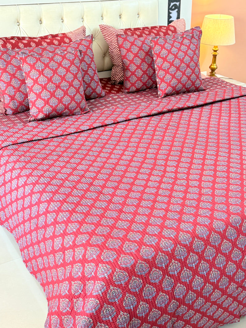 Ajrakh Essence Handblocked Quilted Bedcover