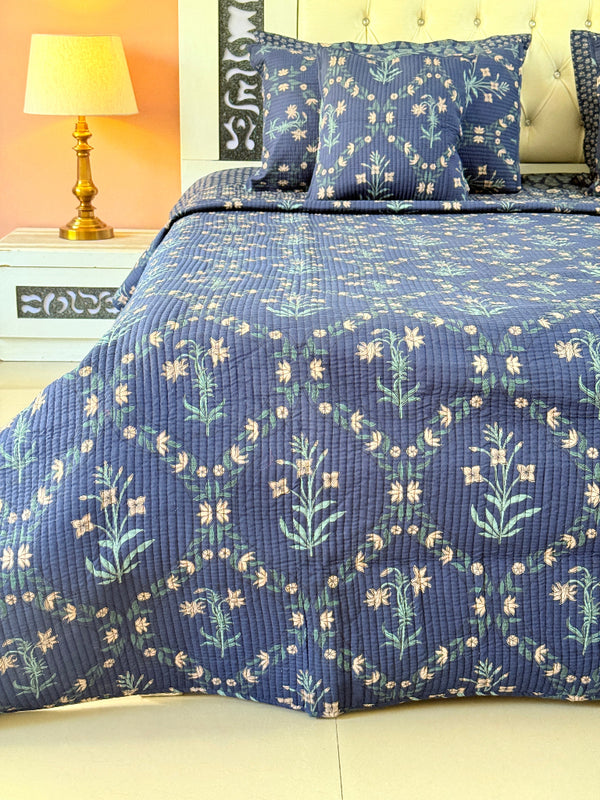Aabroo Hand Blocked Ajrakh Quilted Bedcover
