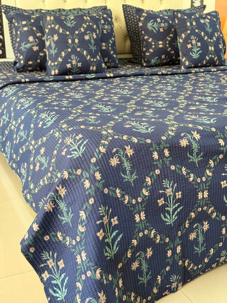 Aabroo Hand Blocked Ajrakh Quilted Bedcover