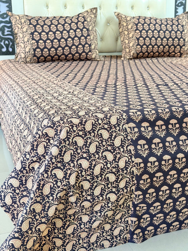 Black Paisley Beauty Ajrakh Bedsheet