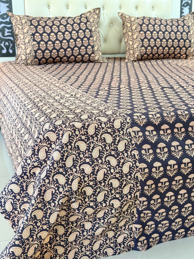 Black Paisley Beauty Ajrakh Bedsheet