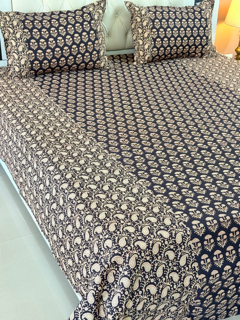 Black Paisley Beauty Ajrakh Bedsheet