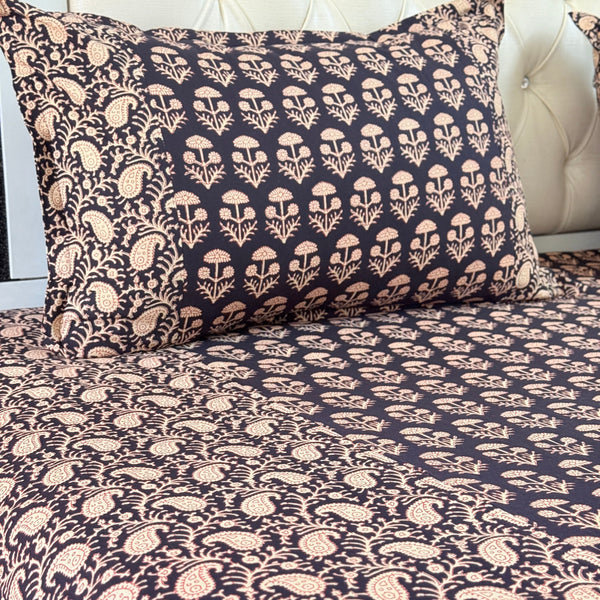 Black Paisley Beauty Ajrakh Bedsheet