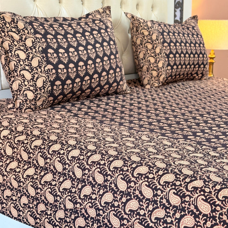 Black Paisley Beauty Ajrakh Bedsheet