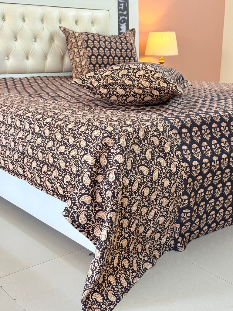 Black Paisley Beauty Ajrakh Bedsheet