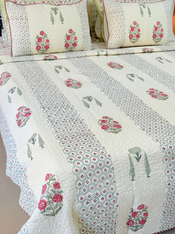 Eternal Harmony Hand Blocked Quilted Bedcover