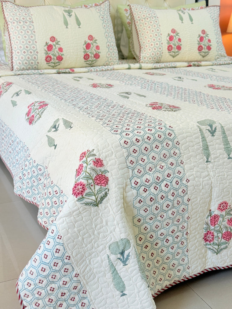 Eternal Harmony Hand Blocked Quilted Bedcover