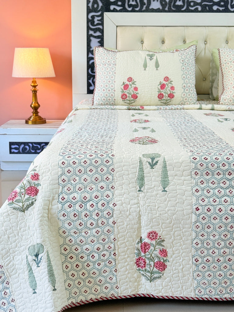 Eternal Harmony Hand Blocked Quilted Bedcover