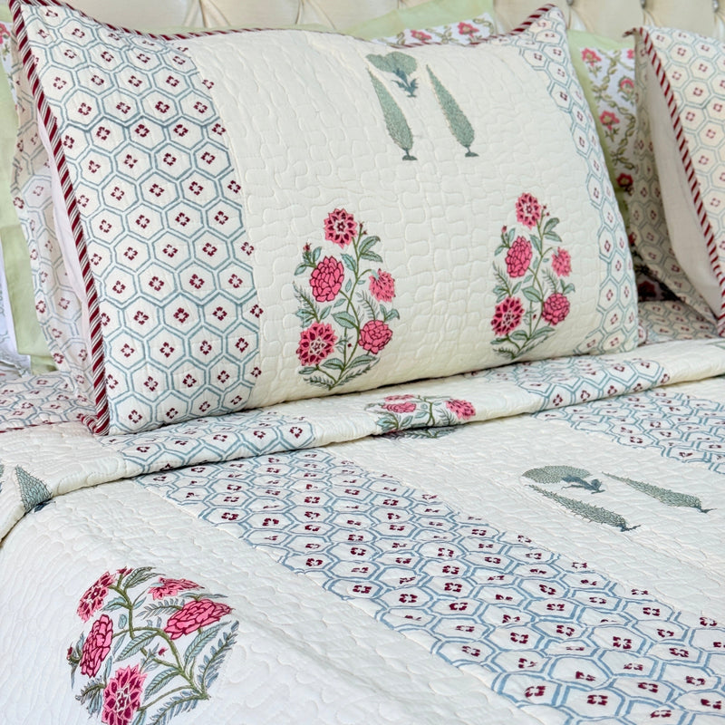 Eternal Harmony Hand Blocked Quilted Bedcover