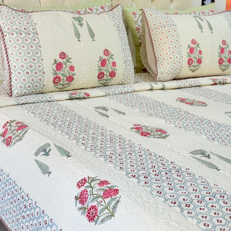 Eternal Harmony Hand Blocked Quilted Bedcover