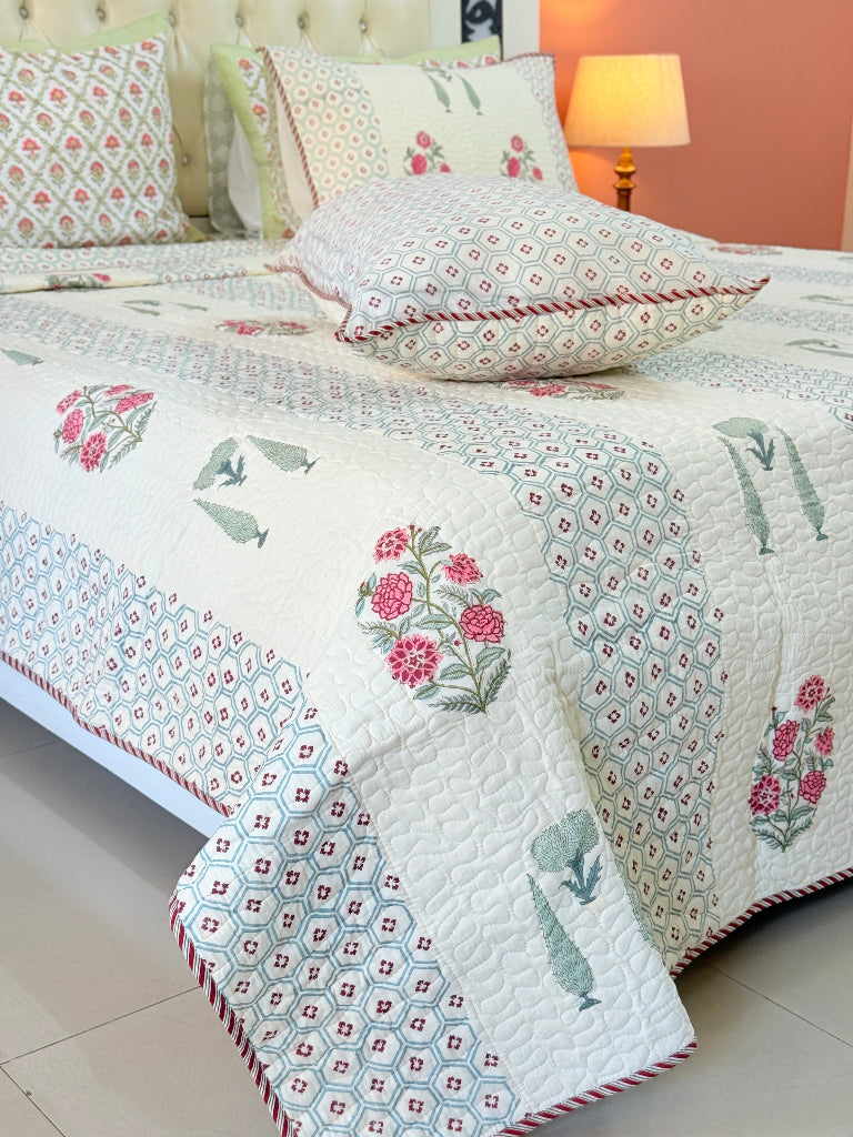 Eternal Harmony Hand Blocked Quilted Bedcover