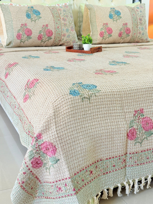Floral Fantasy Hand Blocked South Cotton Weave Bedcover