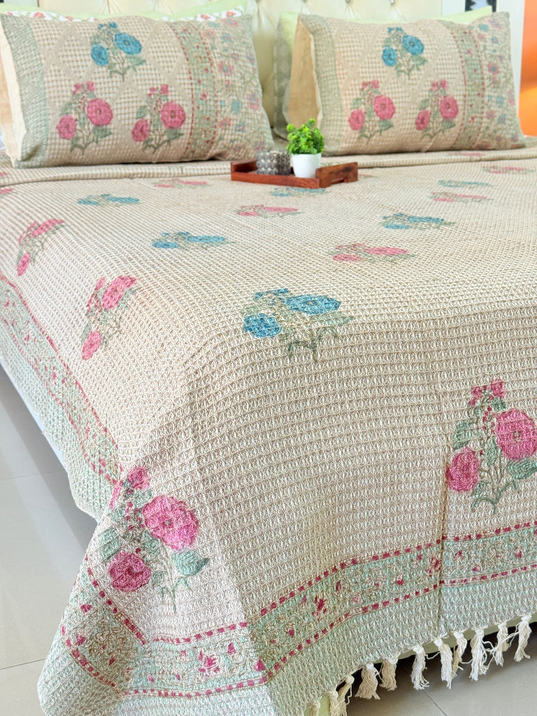 Floral Fantasy Hand Blocked South Cotton Weave Bedcover