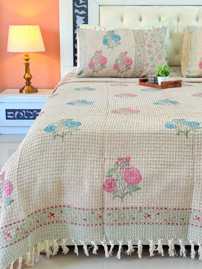 Floral Fantasy Hand Blocked South Cotton Weave Bedcover