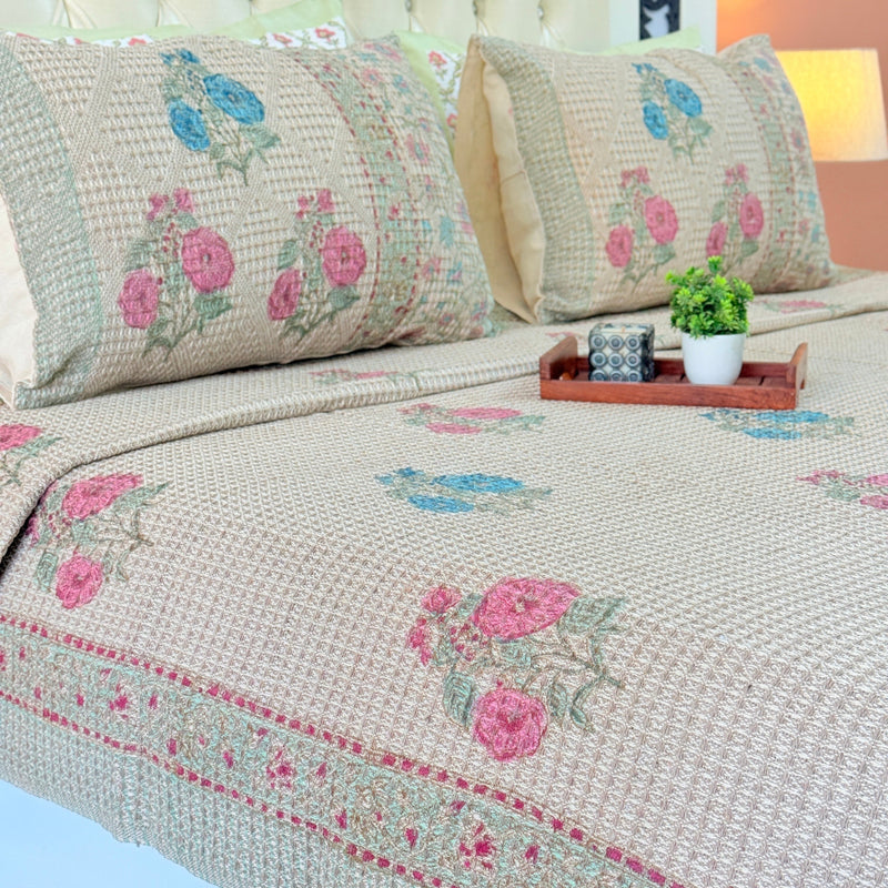 Floral Fantasy Hand Blocked South Cotton Weave Bedcover