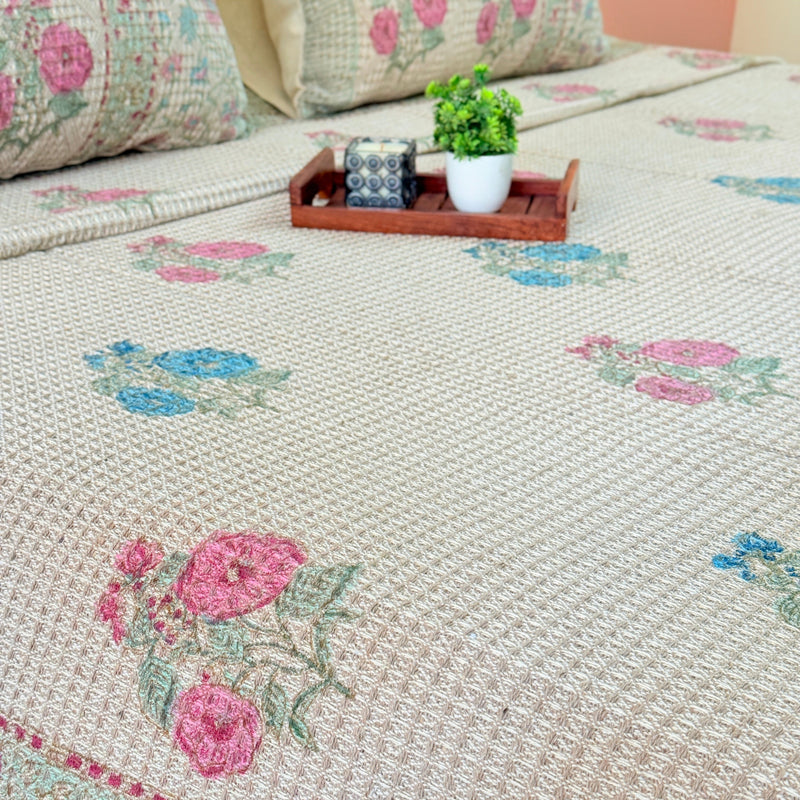 Floral Fantasy Hand Blocked South Cotton Weave Bedcover