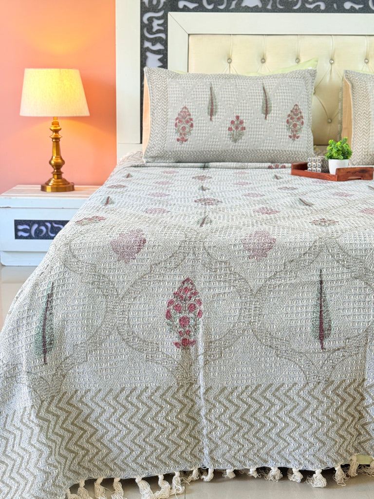 Artisanal Charm Hand Blocked South Cotton Weave Bedcover