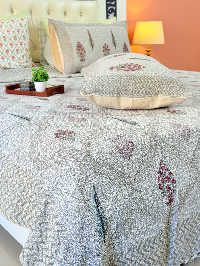 Artisanal Charm Hand Blocked South Cotton Weave Bedcover