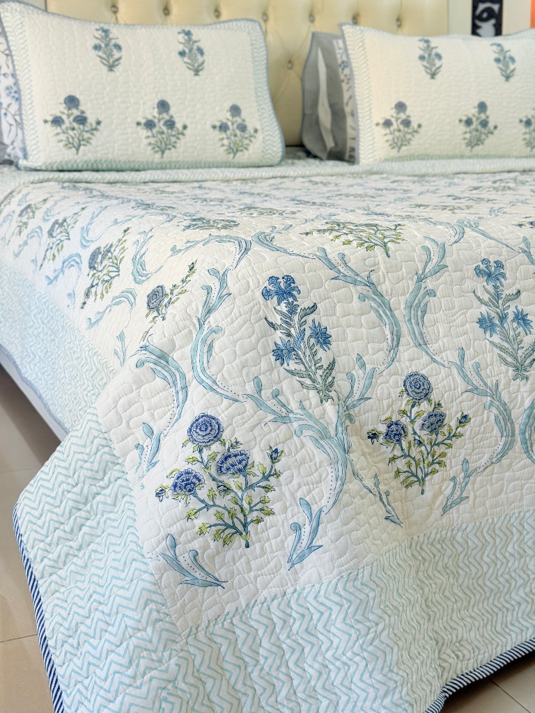 The Tranquil Layer - Hand Blocked Quilted Bedcover