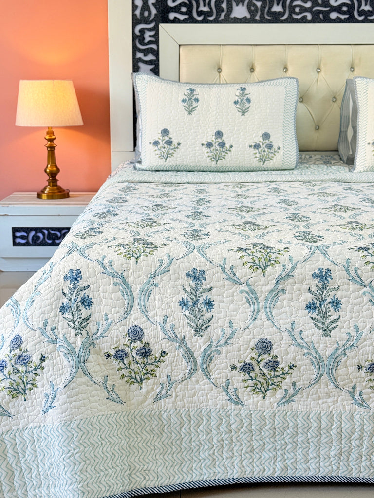 The Tranquil Layer - Hand Blocked Quilted Bedcover
