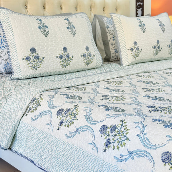 The Tranquil Layer - Hand Blocked Quilted Bedcover