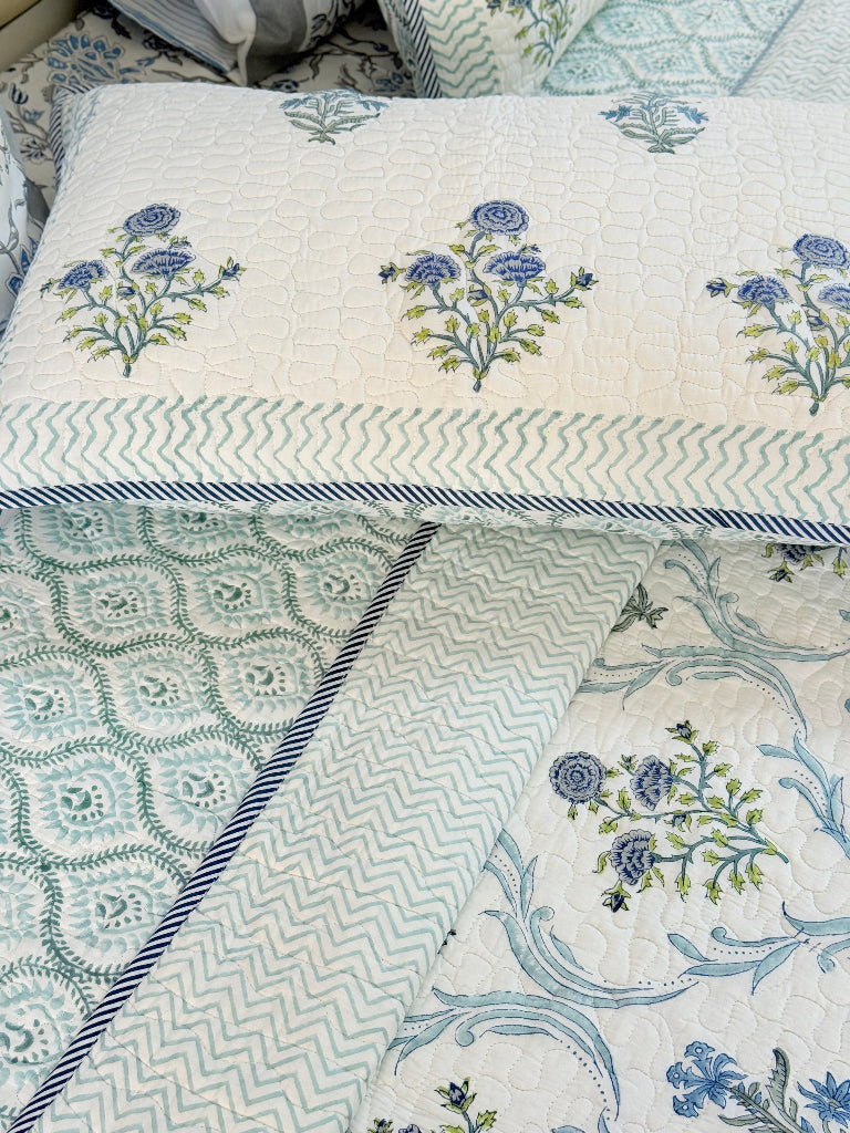 The Tranquil Layer - Hand Blocked Quilted Bedcover