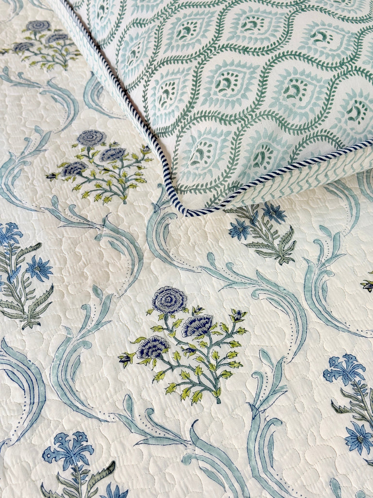 The Tranquil Layer - Hand Blocked Quilted Bedcover