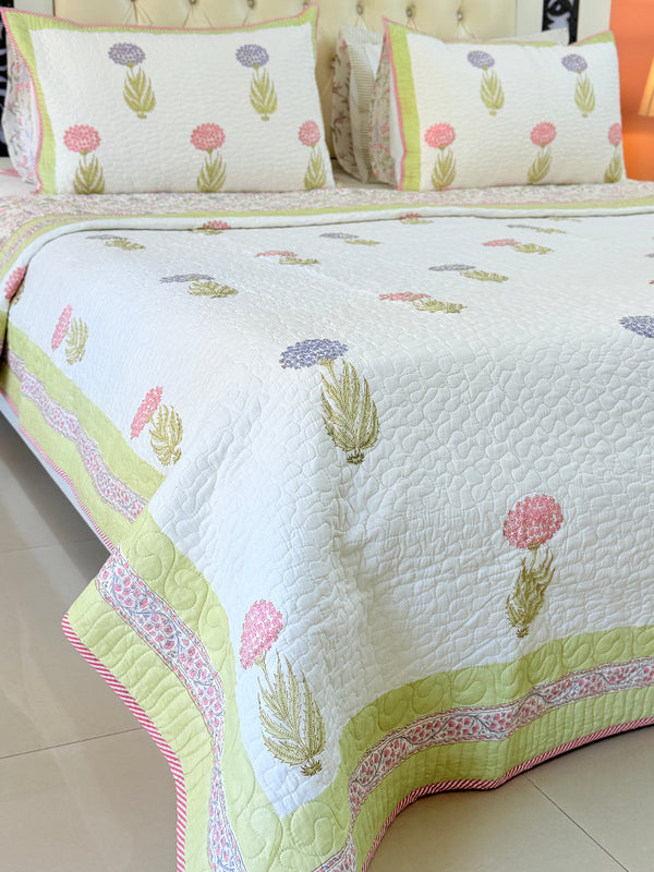 Floral Elegance Hand Blocked Quilted Bedcover