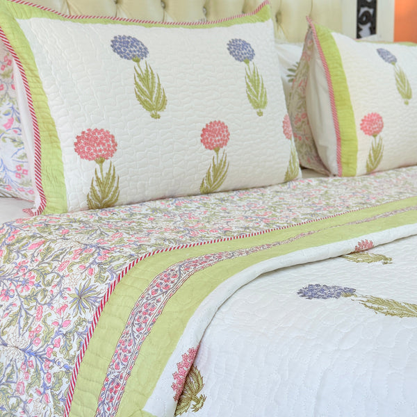 Floral Elegance Hand Blocked Quilted Bedcover