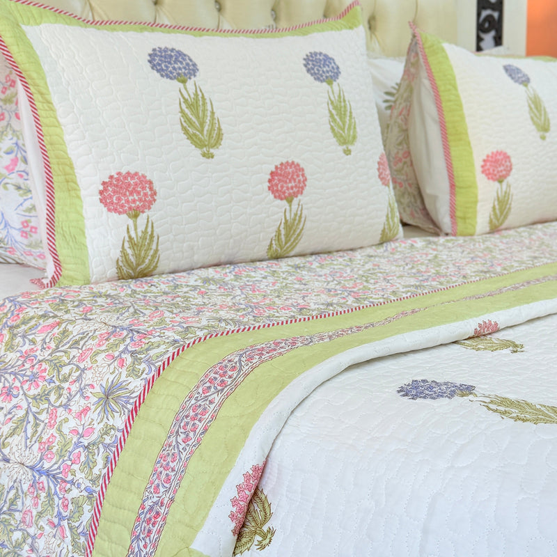 Floral Elegance Hand Blocked Quilted Bedcover