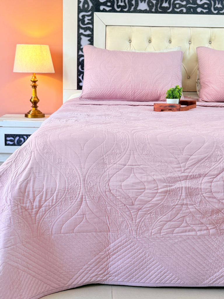 Lilac Whisper - Embroidered Quilted Bedcover